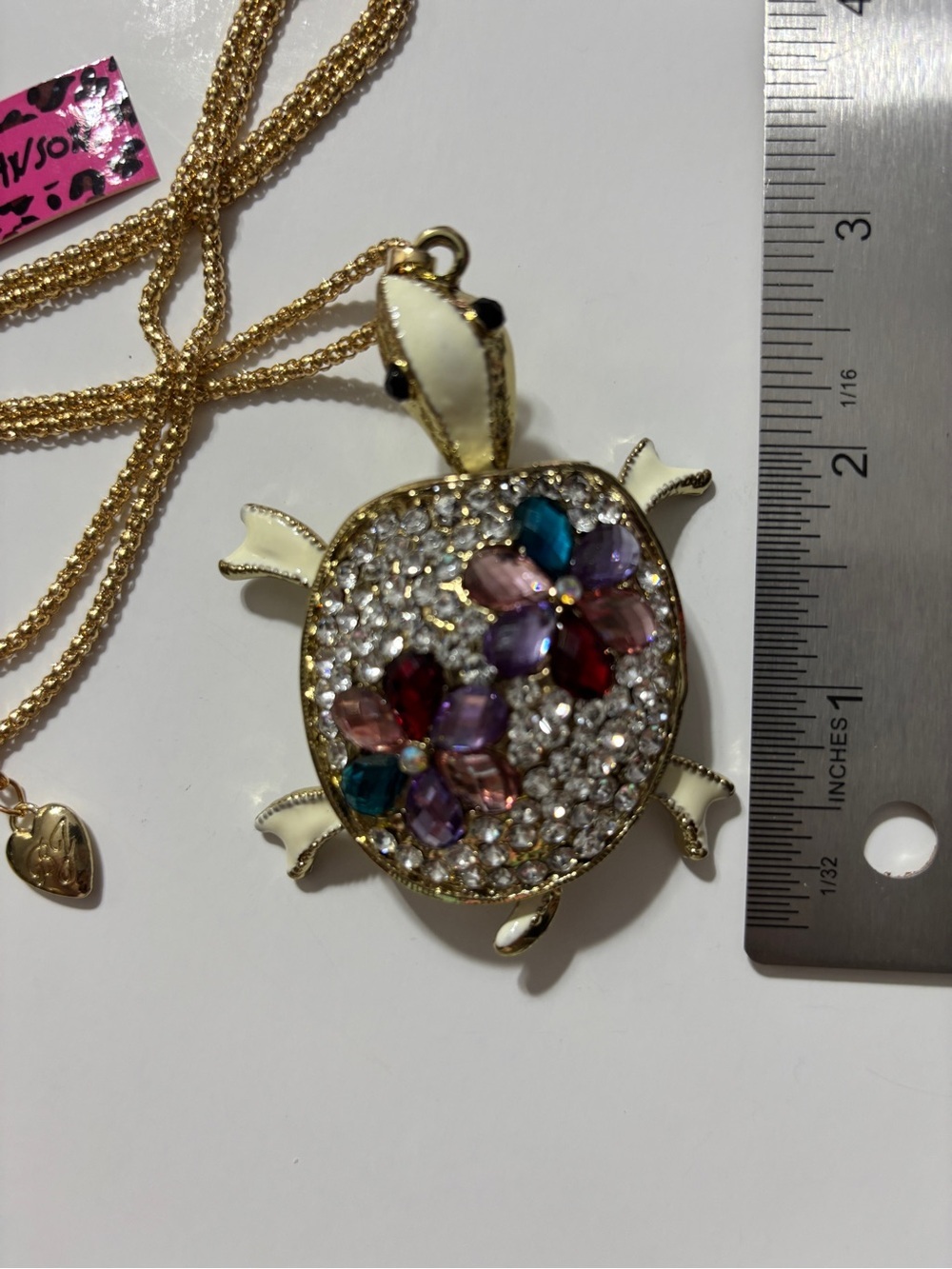 Betsey Johnson Gold-Tone Turtle Necklace with Multicolor Gemstones - Picture 3 of 6